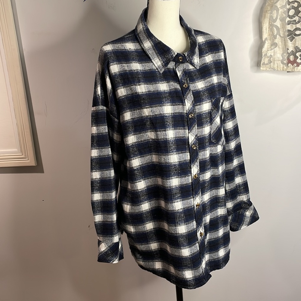 Ci Sonó Plaid Collection Shirts Womens L Plaid Button Up Long Sleeve Blue/White - Picture 5 of 13